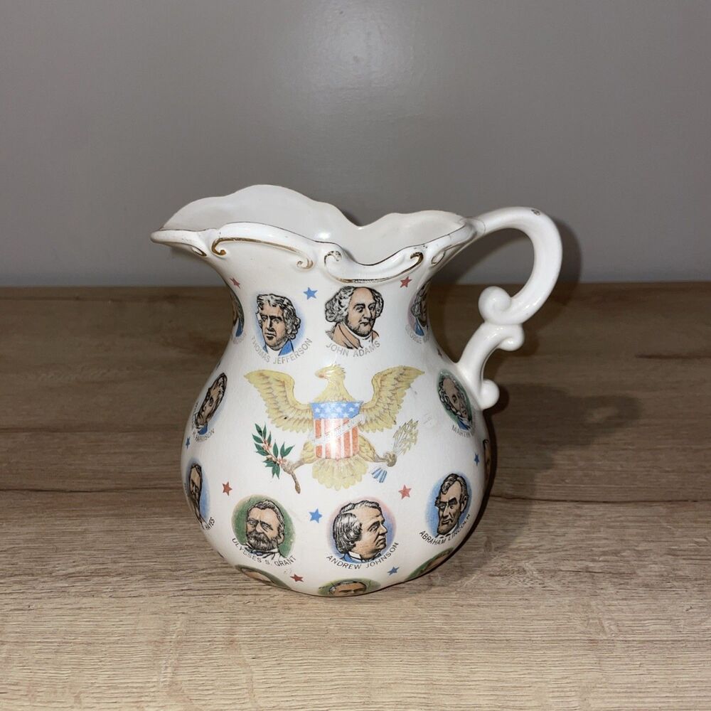 Jadwick Miller 6" Ceramic Pitcher - U.S. President Pictures w Name of Presidents